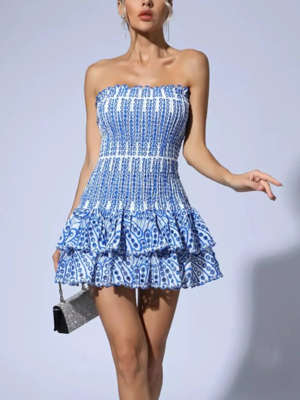Catchall Rosemary Blue and White Ruffled Mini Dress Size Small NWT - Picture 3 of 3